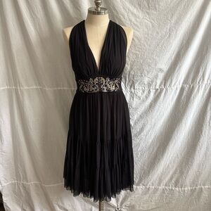 Maggy London Black Backless Dress with Embroidered Detail